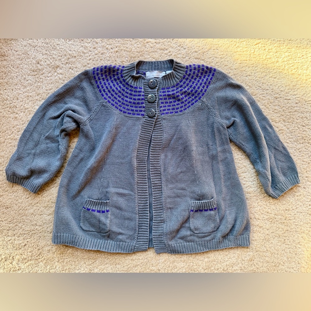 Liz Claiborne Gray and Purple 3/4 Sleeve Cardigan